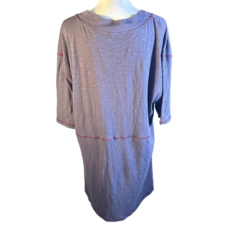 NATURAL LIFE Lavender V-Neck Mini Dress with Red Stitching - Picture 3 of 8